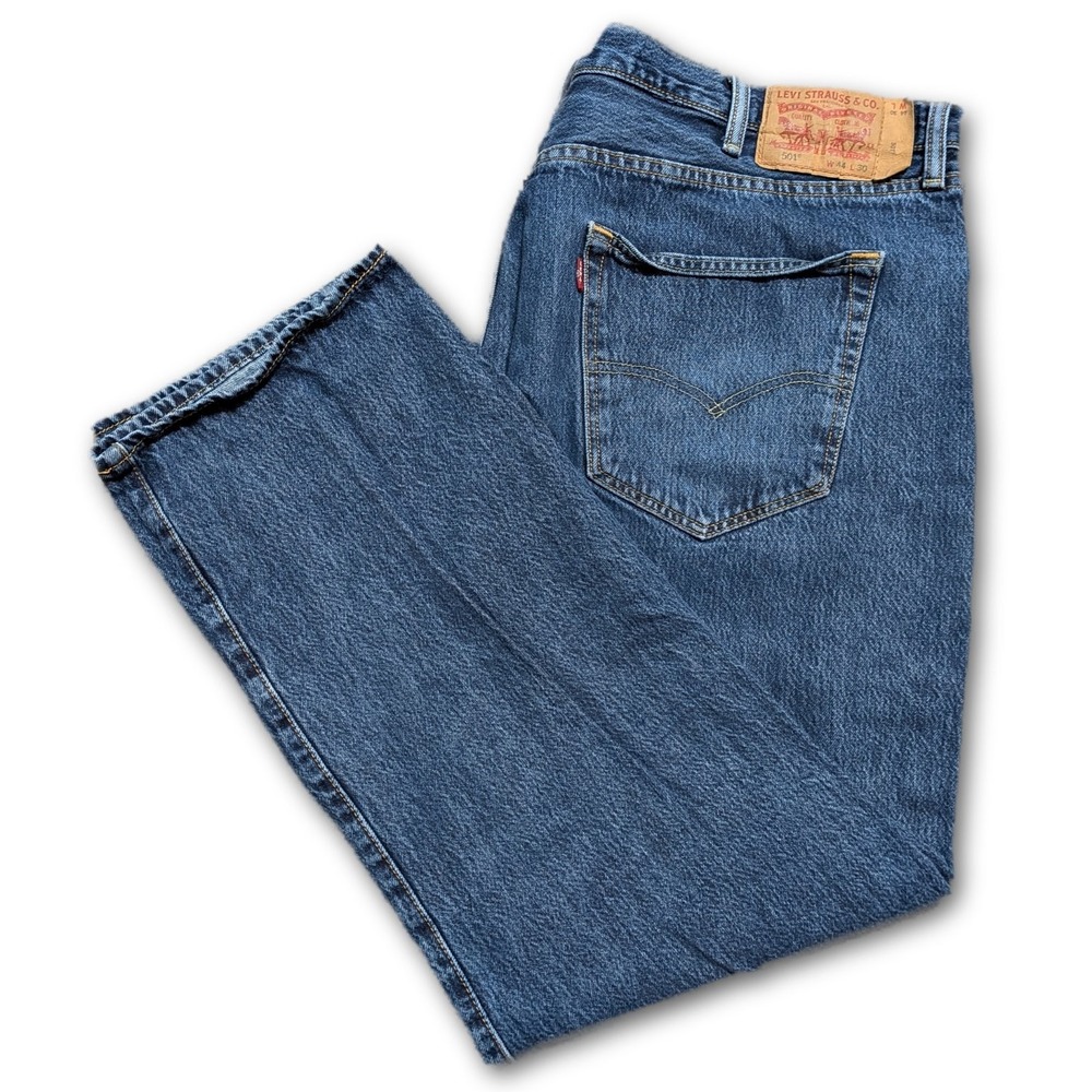 Levi's Mens 44x30 Jeans 501 Blue Original Fit Button Fly Denim Medium Wash
